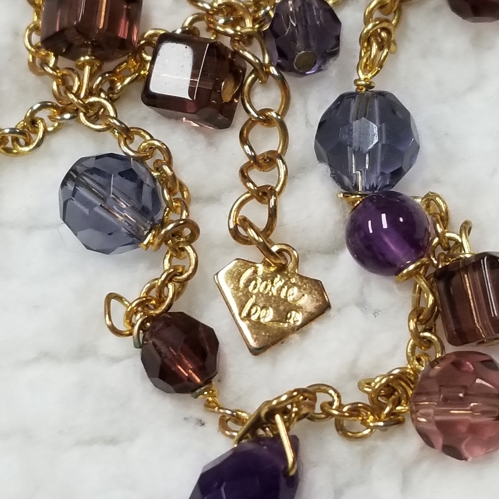 Cookie Lee gold and purples necklace - Picture 2 of 4